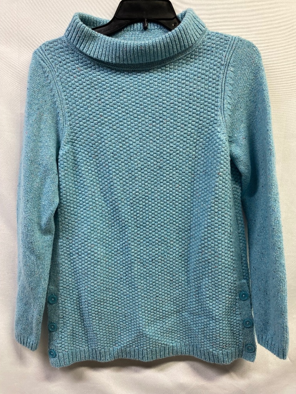 Talbots Women's Light Blue Speckled Textured Long Sleeve Mock Neck Sweater Sz S